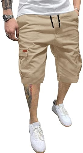 YAOHUOLE Shorts Cargo Homme Pantalon Court Short Homme Short Bermuda Homme Cargo Kaki 2XL