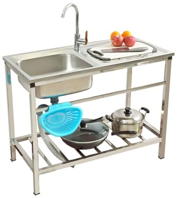 Evier Cuisine Autoportant Commercial Evier Exterieur Inox Professionnel Noir Évier Utilitaire Bac À Linge Station De Lavage Autoportante Pour Buanderie/le Jardin/garage (Size : Single cold faucet)