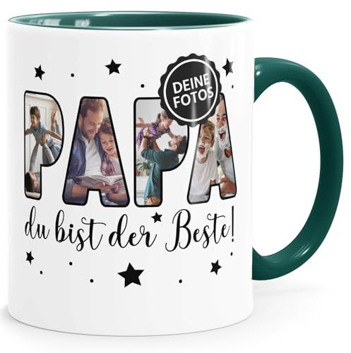 SpecialMe® Kaffee-Tasse mit eigenen Fotos selbst gestalten personalisiertes Geschenk für Papa Vatertagsgeschenk Weiss-innen-gruen standard