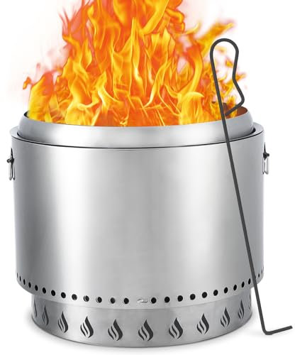 Rauchfreie Feuerstelle, 50,5 cm, tragbare Outdoor-Feuerstelle, Edelstahl-Holzkamin mit abnehmbarem Aschekasten und Schürhaken, für draußen, Lagerfeuer, Hinterhof, Terrasse, Camping