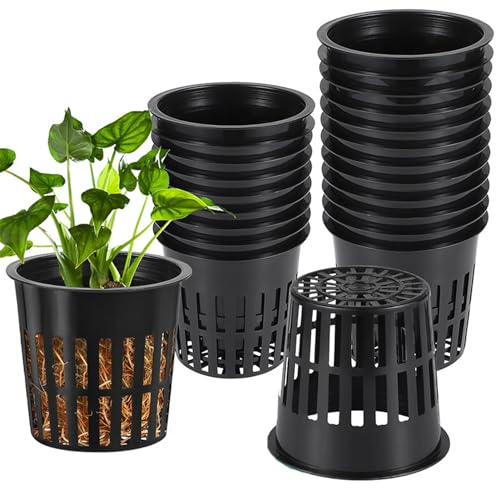 Xafrstyu 20 Stück Netztöpfe Hydroponik, Gartennetz, Blumentöpfe, Pflanztöpfe, Kunststoff Hydrokultur Töpfe, für Garten Balkon Hydrokultur, Anpflanzen und Soilless Kultur