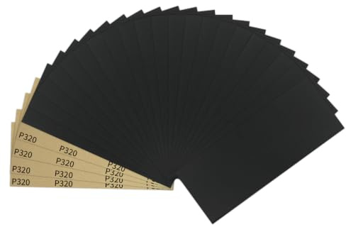 SenmaiTools 25 pièces Papier de Verre, 320 Grain Papier Abrasif 9x3,6 pouces Papier Poncage Sec Humide Double Usage pour Bois, Carrosserie, Pierre, Peinture, Métal
