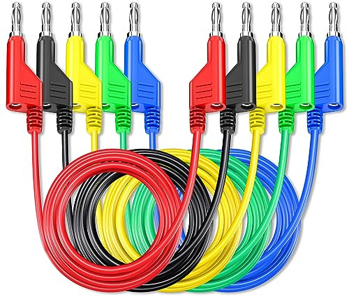 Cleqee 5PCS 4mm Stackable Banana Plug Test Leads 6.56ft/2m Five Colours | Double-ended Banana Plug, Pluggable Flexible Soft Cable, For Multimeter Electrical Testing