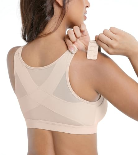 Curyon Women's Front Closure Bra Full Coverage Posture Wirefree Non Padded | X-Back Support, Everyday Bras, Adjustable Straps, All Day Comfort