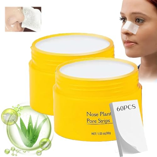 Porenstreifen, Mitesserentferner, Mitessermaske mit 60 Streifen, Schwarzkopfentferner, Peel-Off-Maske, Nasenpflanzen, Porenreiniger, reinigende Gesichtsmaske für Nase und Gesicht (2 Stück)