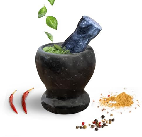 LEDSone 11cm Classic Black Marble Pestle and Mortar Small Black Mortar and Pestle Set Nature Garlic Grinder kitchen tool for muddling and grinding spices, herbs (Black, 11 cm Set)