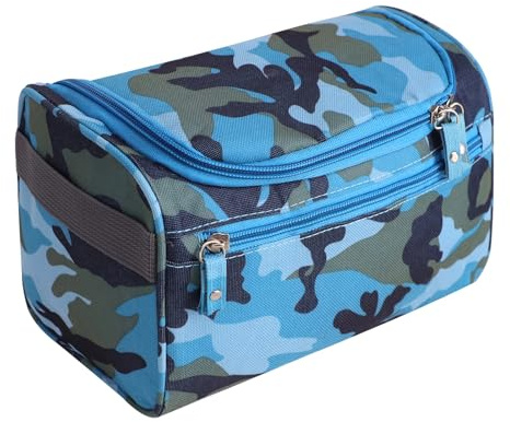 DOINEUFL Mens Toiletry Bags, Travel Mens Wash Bag, Waterproof Toiletry Bag Men, Hanging Wash Bags for Men (Camouflage Blue)
