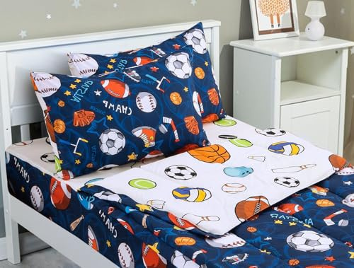 Meeting Story 3pcs Kids Comforter Sets Zipper Bedding Set for Boys,Twin Kid Bedding Set Basketball Football Baseball Comforter Sports Bedding for Kid,All in one Zipper Bedding（Navy,Twin）
