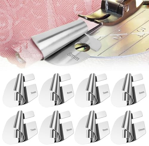 8-teiliges Set nähmaschinen zubehör - Fuß mit gerolltem Saum - rollsaumfuss für nähmaschine - Nähen gerollter Hemmer Fuß Set - Nähkante Nähfuß aus Edelstahl - 3-10mm Rollsaumfuss