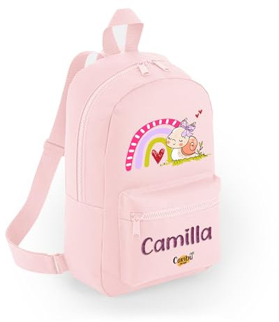 Caribu design Zainetto Bambino/Bambina Personalizzato con Nome - Zaino Piccolo da Bimbo - Cartella Personalizzabile per Scuola Asilo Materna Sport Gite Viaggi 23 x 35 x 12 cm (Rosa)