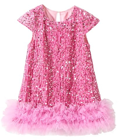Happy Cherry – baby flicka, prinsessklänning med paljetter, barn, dansklänning med tyll för bröllop, ceremoni, festklänningar, kläder, elegant lång kjol för latin, jazz-tango – 1–6 år, ROSA, 4-5 år