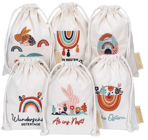 6 Pcs Papierdrachen Ostern,Geschenksäckchen,Geschenkbeutel,Hasenbeutel,Leinensäckchen Mit Bestickung,Osterverpackung Geschenkverpackung Wiederverwendbar,Für Geburtstag Hochzeit Ostern