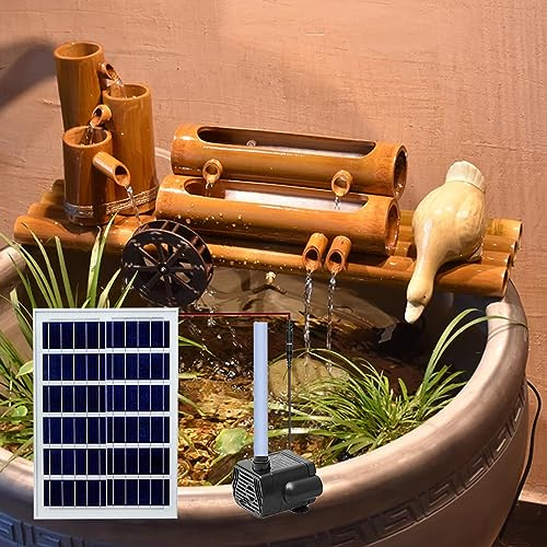 GLJTUO Fuente con Bomba De Agua Solar, Panel Solar De 6 W con Filtro De Agua, Tubo De Agua De 2 M, Rueda De Agua, Fuente De Bambú Zen Feng Shui, para Estanque, Piscina, PE,31
