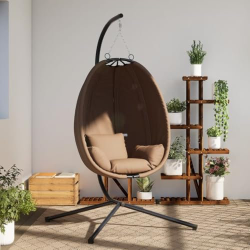 Gecheer Silla Colgante Huevo con Soporte Tela y Acero Gris Taupe,Hamaca Sillón Balancín Columpio Jardín Exterior