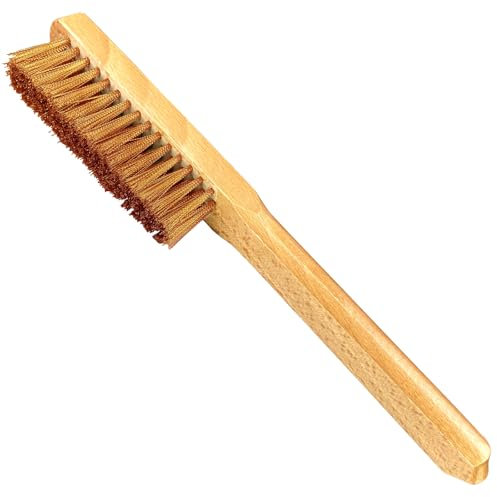WEDO Cepillo de bronce fosforoso, cepillo de alambre de cerdas de bronce fosforado suave, tamaño 290 x 29 mm, cepillo de 4 filas y 16 columnas, cepillo con mango de madera, para eliminación de