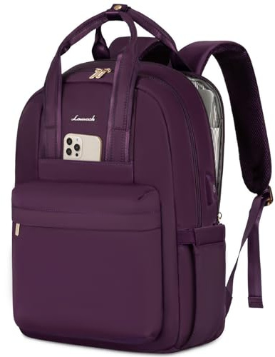 LOVEVOOK Backpack Womens, 15.6 inch Laptop Rucksack Bag for Women, Waterproof Ladies Backpacks School Bags with USB Port & Anti-theft Zipper, Fashion Back Pack for Uni Work Travel, Dark Purple