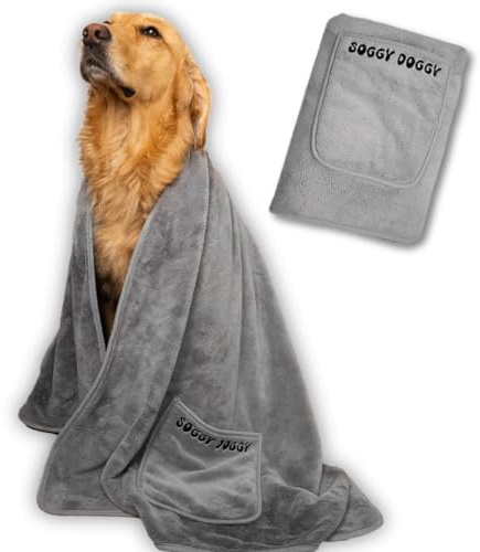 SOGGYDOGGY® UK: Large Luxury Super Absorbent Dog Towels For Drying Dogs, Fast Drying in Minutes, Thicker Than Most, Pet Blanket, Bath, Grooming, Travel, Super Soft Microfibre Towel, 140x70cm, 1 Pack