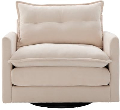 Sillón Giratorio 360° con Brazos y Cojines, Moderno, Cómodo para Sala, Dormitorio, Oficina o Estudio, Relax y Entretenimiento (Beige)