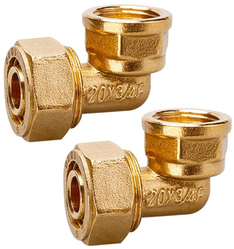 2 Stück 90 Grad Schraubfitting Winkel, Ø20x2 mm Schraubfitting 90° Winkel mit 3/4 IG, DVGW, UBA Konform, Messing Klemmverschraubung für Mehrschicht Verbundrohr, PEX-Rohre, Aluverbundrohre