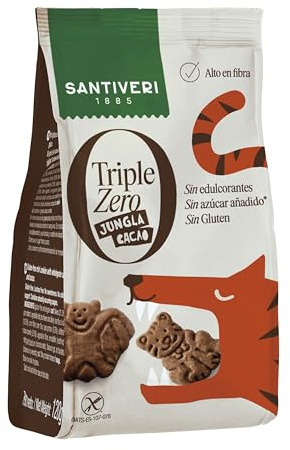 SANTIVERI - Galletas Jungla Cacao Triple Zero, Galletas Crujientes con Avena Integral y Proteína de Guisante, Altas en Fibra, Sin Edulcorantes, Sin Azúcar Ni Gluten, Ideal para Niños Vegano - 120 g