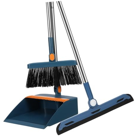 ELAYARD Escoba y Recogedor Plegables Azul para Limpieza de Interiores y Exteriores