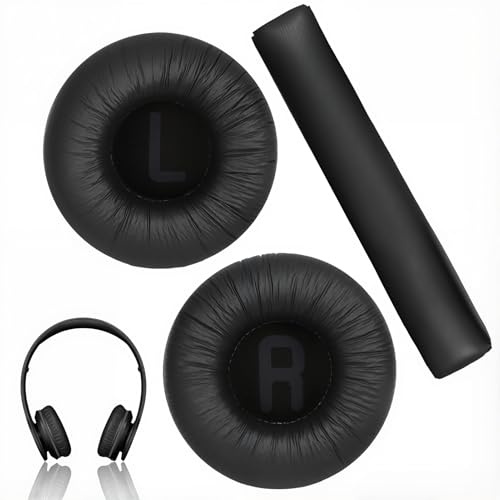 Coussinet Casque pour JBL Tune 520BT 510BT 500BT 450BT E40BT, 70mm Mousse à Mémoire 1 Paire Coussin d'oreilles Remplacement Rapide avec Coussin Faisceau Tête Confortable à Porter - Noir