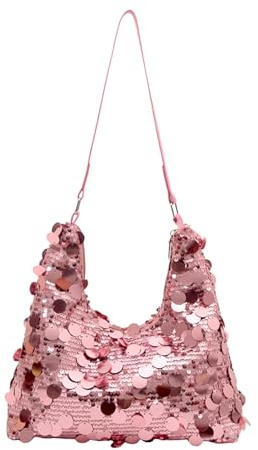 GoPaw Damen Glitzer Tasche, Damen Clutch Glitzer Pailletten, Abend Handtasche mit Reißverschluss Clutch CrossBody Bag Umhängetasche für Prom Hochzeit Party Bankett (Rosa)