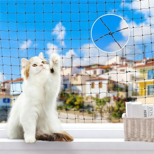RATSTONE Rete Gatti Balcone,Rete per Gatti Tagliabile 3 x 6 Metri,Resistente,Anti-Morso, Anti-Strappo,Resistente Ai Raggi UV e a Ogni Tipo di Clima, Adatta per Balconi, Terrazze e Finestre (Nera)