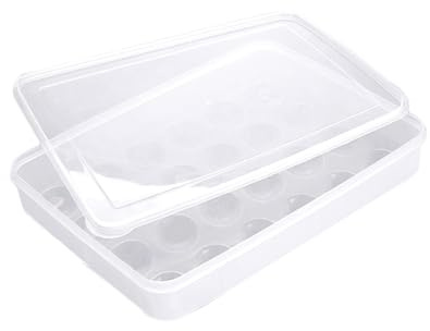 Housoutil Contenitore per Uova in Plastica Coperchio Trasparente, Impilabile, per Frigorifero e Cucina di Casa, Capacità 24 Uova, Dimensioni 30,5x21,8x5,8 Cm Riutilizzabile