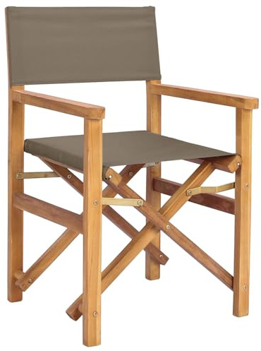 Tidyard Regiestuhl Braun und Taupe Massives Teakholz, Küchenstuhl Polsterstuhl Esstisch Stuhl für Innen Außenbereich Esszimmer Küche42032675