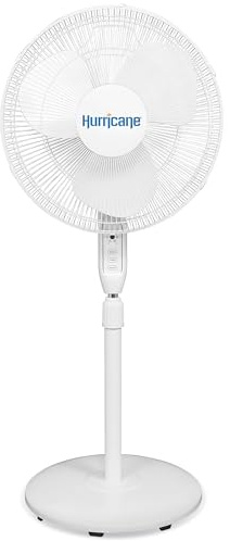 Hurricane 16 Supreme Oscillating Stand Pedestal Fan with Remote for Home, White - Standing Electric Air Cooling Unit for Indoor Room, Garage, Workshop, Shed, and Greenhouse