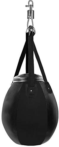 Aoneky Saco de Boxeo Colgante - 61x58cm Pera de Boxeo, Piel Sintética, Carga Máxima de 50 kg, Bolsa de Boxeo Pesada con Gancho Giratorio para Entrenamiento de MMA Muay Thai, Sin Relleno, Negro