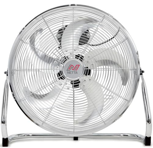 NETTA Gym Floor Standing Fan – 18 with 5 Blades – 3 Speed Settings and Tilt Option, Powerful Circulation, Wall Mountable, Fixtures and Fittings Included – Chrome