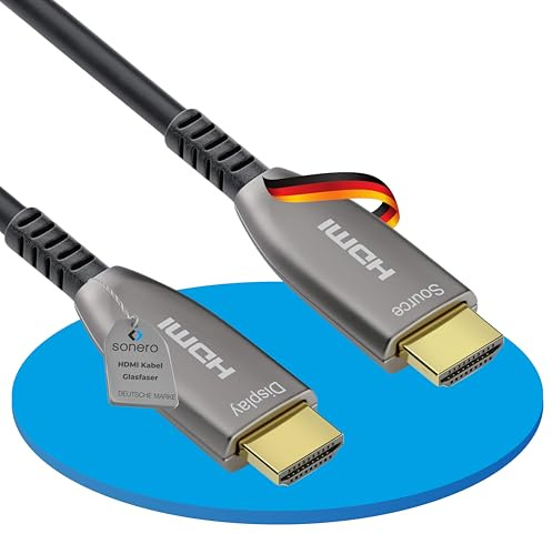 sonero HDMI Kabel 2.0b Glasfaser Hybrid Kabel 4K 60Hz HDR 18Gbps UHD, 15m | HDMI 2.0 Glasfaser Hybrid Kabel für lange Strecken, 4K UHD 60Hz, HDR, 18GB/s, kompatibel mit PS/Xbox/PC/AV-Receiver/Beamer