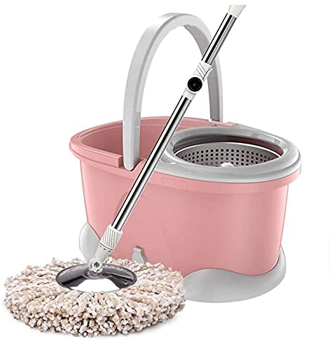 BKWJ Fregona y Cubo de Giro de Acero Inoxidable, trapeador y cubeta con Conjunto de escurridores, trapeadores giratorios para Limpieza de Piso con Cabezas de Microfibra