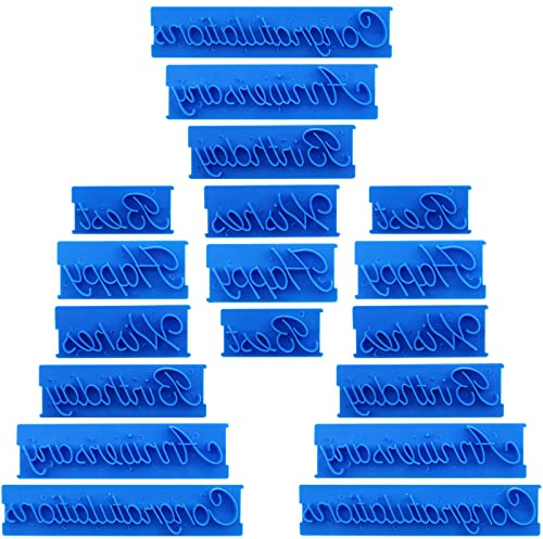 18 Stück Ausstechformen für Kekse, Fondant, Stempel, Segen, Buchstaben, Happy Birthday, Best Wishes, Glückwunsch, Jahrestag, Buchstaben, Ausstechform, Zuckerguss, Kuchendekoration
