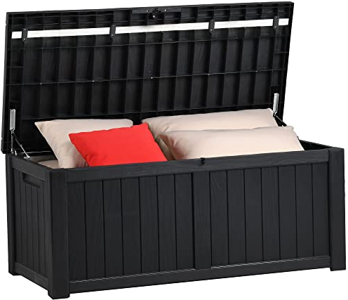 YITAHOME 460 Liter Groß Gartenbox Wasserdicht, Abschließbarem Outdoor Kissenbox, Garten Auflagenbox Wetterfest Garten Aufbewahrungsbox für Gartengeräten Poolzubehör Spielzeug, Schwarz