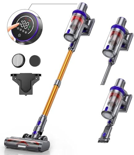 Laresar Aspirapolvere Senza Fili 400W/33000pa Scopa Elettrica con Display Touch Autonomia 50 Minuti, Anti-Avvolgimento, Pulizia dei Bordi, 1.5L【Elite 3】