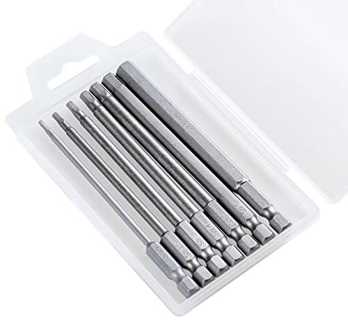 YUHIAKE Hex Bit Set Lang 7-teilig, Magnetischen Hexagon Head Bitsatz 100mm Länge, 1/4 Sechskant Magnetisch Innensechskant Schraubendreher Bit H2 H2,5 H3 H4 H5 H6 H8