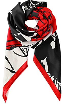 LumiSyne Seidenschal Damen Quadratischer Schal 90x90cm Bunten Colour Blocking Künstlerisch Rose Blumen Leicht Seidentuch Kopftuch Halstuch Dekorative Bandana Haarschal