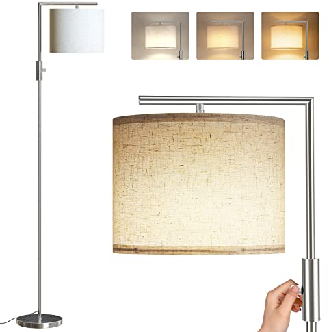 SUNMORY Stehlampe, Stehleuchte LED 9W, mit 3 Farbtemperaturen E27 Glühbirne, Stehlampe Wohnzimmer, kann im Wohnzimmer, Schlafzimmer, Arbeitszimmer Verwendet Werden, Stehlampe Nickel