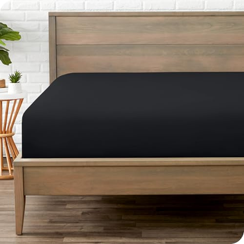 Bare Home Fitted Bottom Sheet - Premium 1800 Ultra-Soft Microfibre - Ultra-Soft Wrinkle Free - Deep Pocket - 35 CM Deep - Emperor Fitted Sheet (Black)