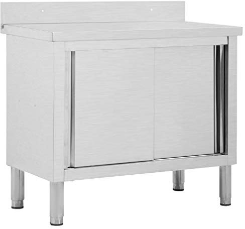 Festnight Banco da Lavoro con Ante Scorrevoli Tavolo da Lavoro Banchi da Lavoro Bancone da Lavoro 100x50x(95-97) cm in Acciaio