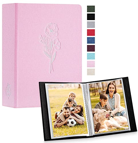 Lanpn Fotoalbum 10x15 50 2 Packungen, Klein Mini Leinen Einstecken Einsteckalbum für Hochformat Fotos Bilder Rosa