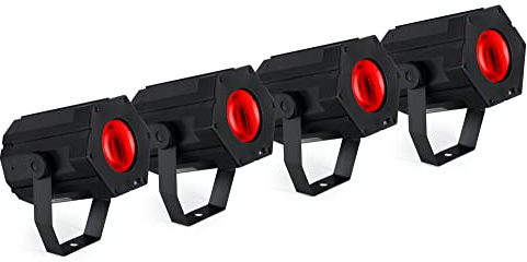 Showlite BL-8 USB-Burst Partylight 4x Set - kleine Effektstrahler für Party, Bar und mobile DJs - Stromversorgung über USB-Netzteil - mit Mikrofon für Musiksteuerung - Kunststoffgehäuse