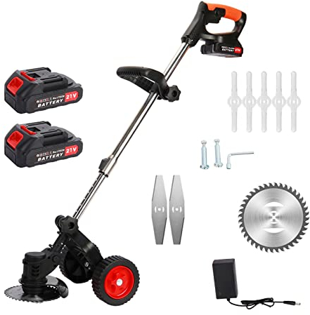 Kripyery 21V 2000mAh Electric Rotary Lawnmower, Electric Rotary Lawn Mower, Electric Wheeled Lawn Mower, 3 in 1 Cordless Grass Trimmer, Electric Hover Lawn Mower, Electric Grass Trimmer and Edger
