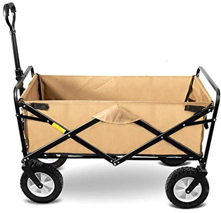MOLVUS Household Folding Garden Trolley Cart Heavy Duty Wagon Multi-Function Shopping Cart for Outdoor Camping Fishing Pull Truck with 4 Wheels, Static Load: 150Kg (Ginger Yellow)