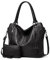 TANTOMI Handtasche Damen, Elegante Vintage Umhängetasche Groß, Weiche Schultertasche Set Damen Crossbody Shopper Tasche mit Abnehmbarem Schulterriemen, Schwarz