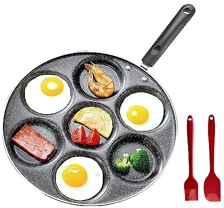 7 Cup Egg Frying Pan,Mini Pancake Maker with a Silicone Brush and Spatula