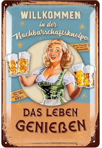 LANOLU Retro Blechschild Bier NACHBARSCHAFTSKNEIPE lustige Schilder mit Sprüchen Bar Dekoration für Partykeller, Kneipen Bardeko Stammtisch, Geschenkidee Papa zum Vatertag 20x30cm